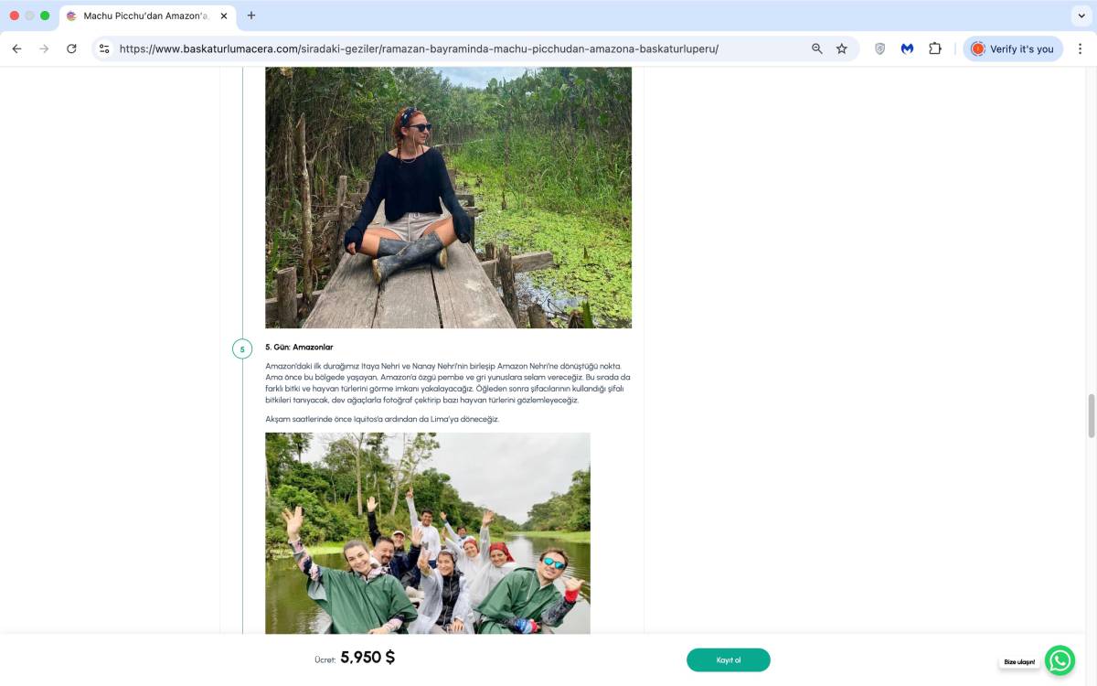 Website flow screenshot showing pre-trip information
