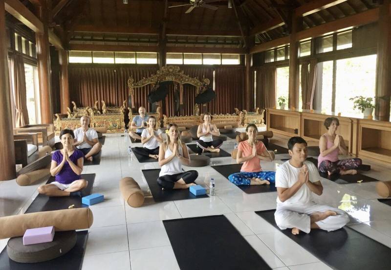 Travel experience showing morning yoga practice bali