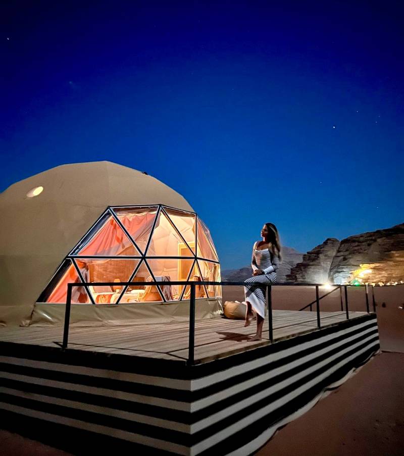 Travel experience showing star gazing unique hotel desert