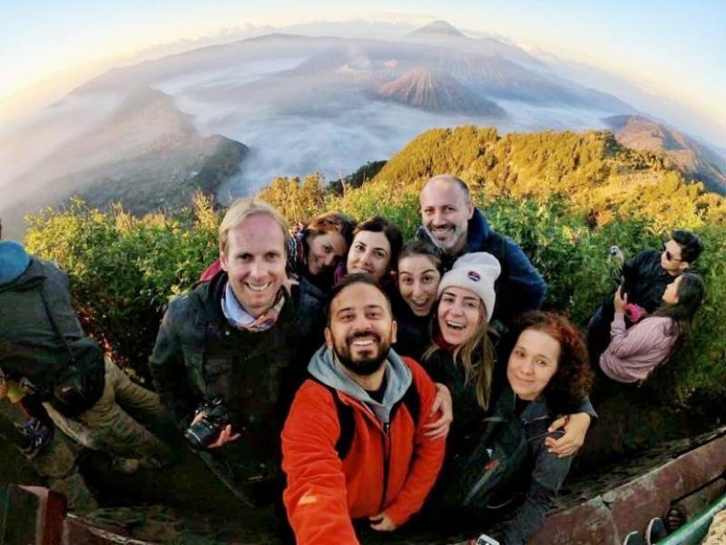 Travel experience showing sunrise on a volcano indonesia