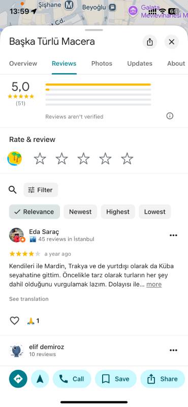 Google reviews showing 4.8/5 average rating from travelers